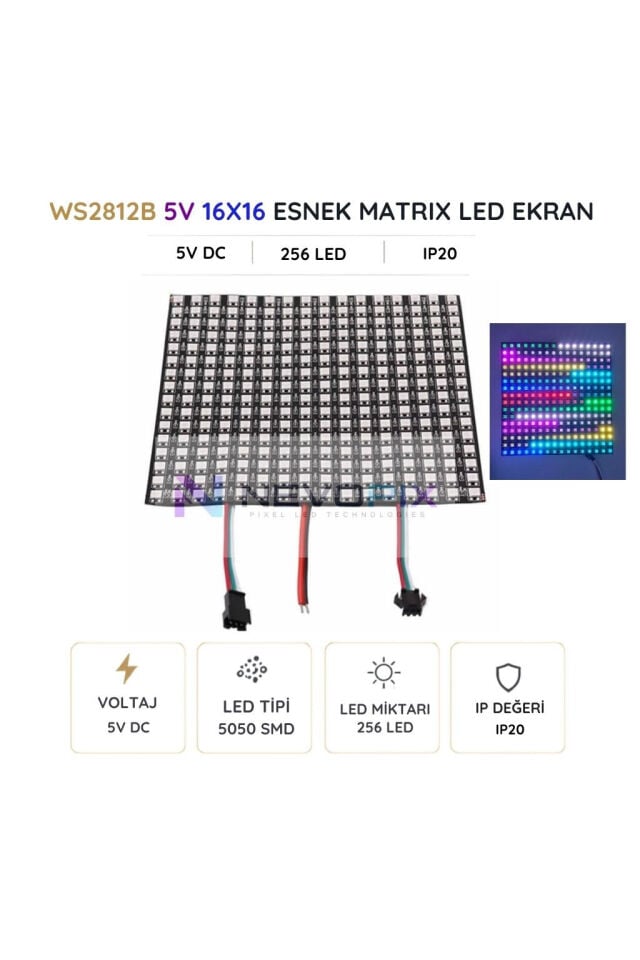 WS2812B 16x16 Esnek RGB Matrix LED Panel – 5V 64 Piksel