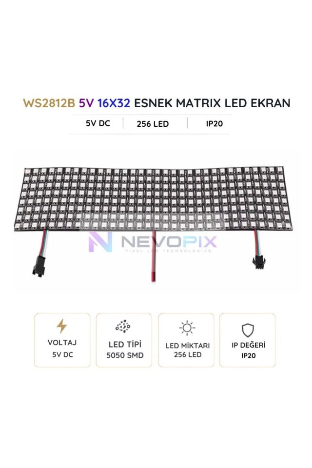 WS2812B 8x32 Esnek RGB Matrix LED Panel – 5V 256 Piksel